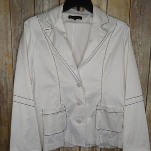 Women's white blazer with black trim